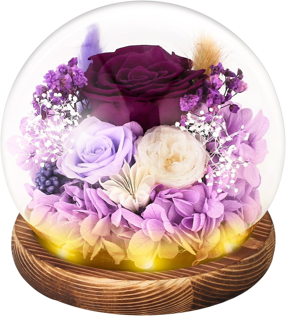 Preserved Real Rose Forever Flowers in Glass Dome (Purple in Glass Dome) 6.02"D x 6.4"W x 6.12"H